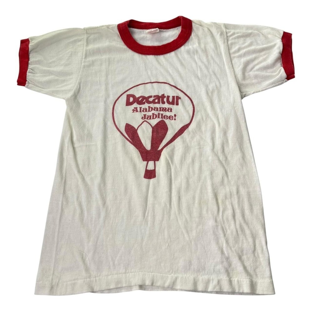 Vintage Decatur Alabama Jubilee Ringer T Shirt Red White USA Single Stitch Small